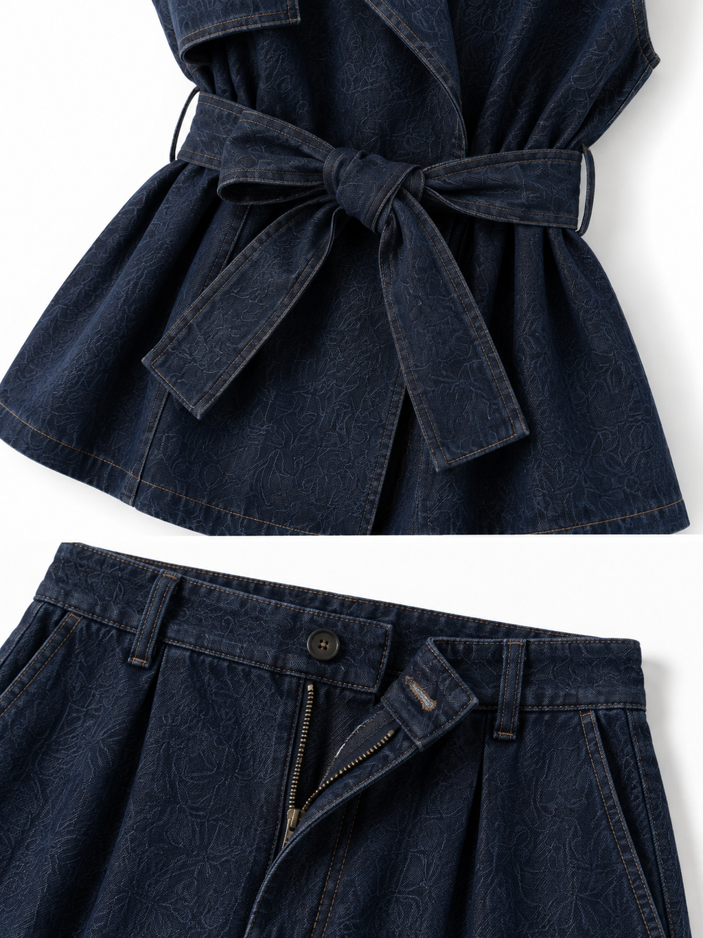 Completo in Denim con Gilet e Pantaloni a Gamba Larga