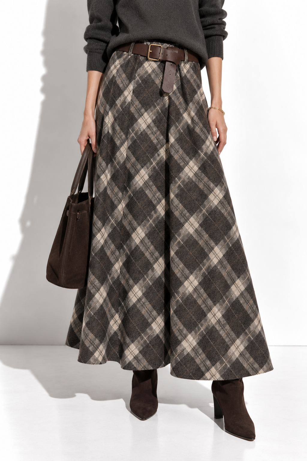 Gonna Midi a Quadri con Cintura | Stile Casual