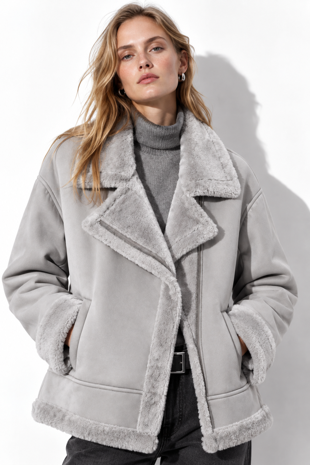 Giacca in Pelliccia Sintetica con Collo a Risvolto | Stile Moto
