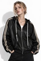 Giacca in Finta Pelle con Cappuccio e Zip | Stile Sporty