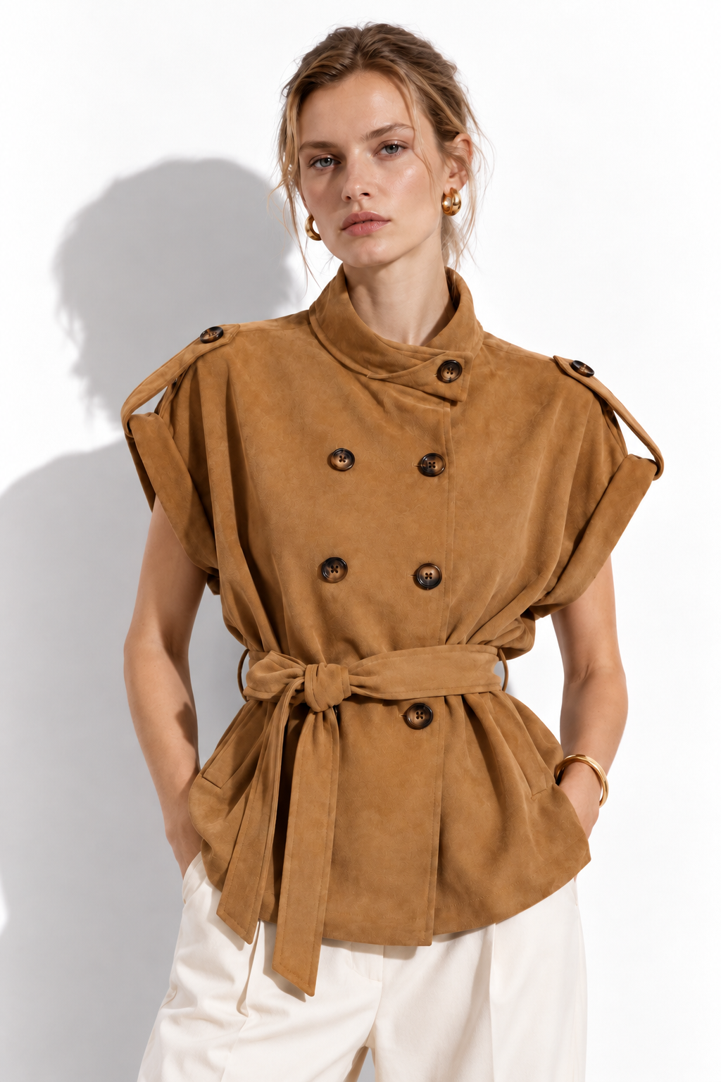 Sleeveless Windbreaker Vest with Belt | Elegant Style