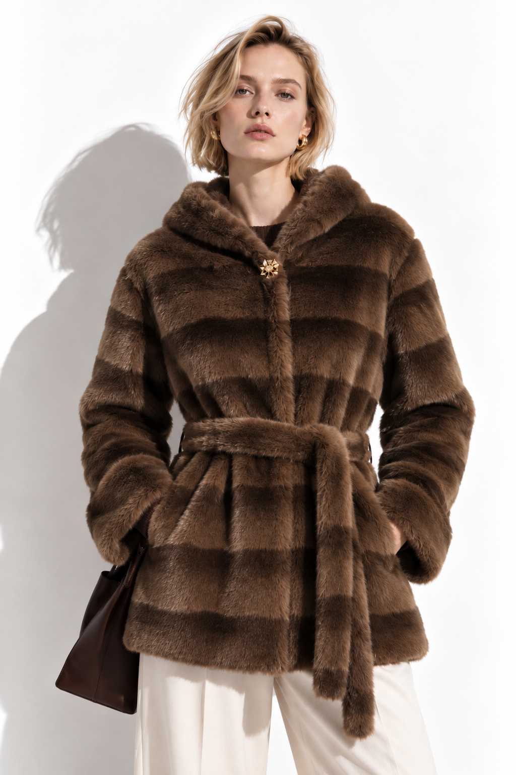 Hooded Faux Fur Coat with Belt | Winter Style