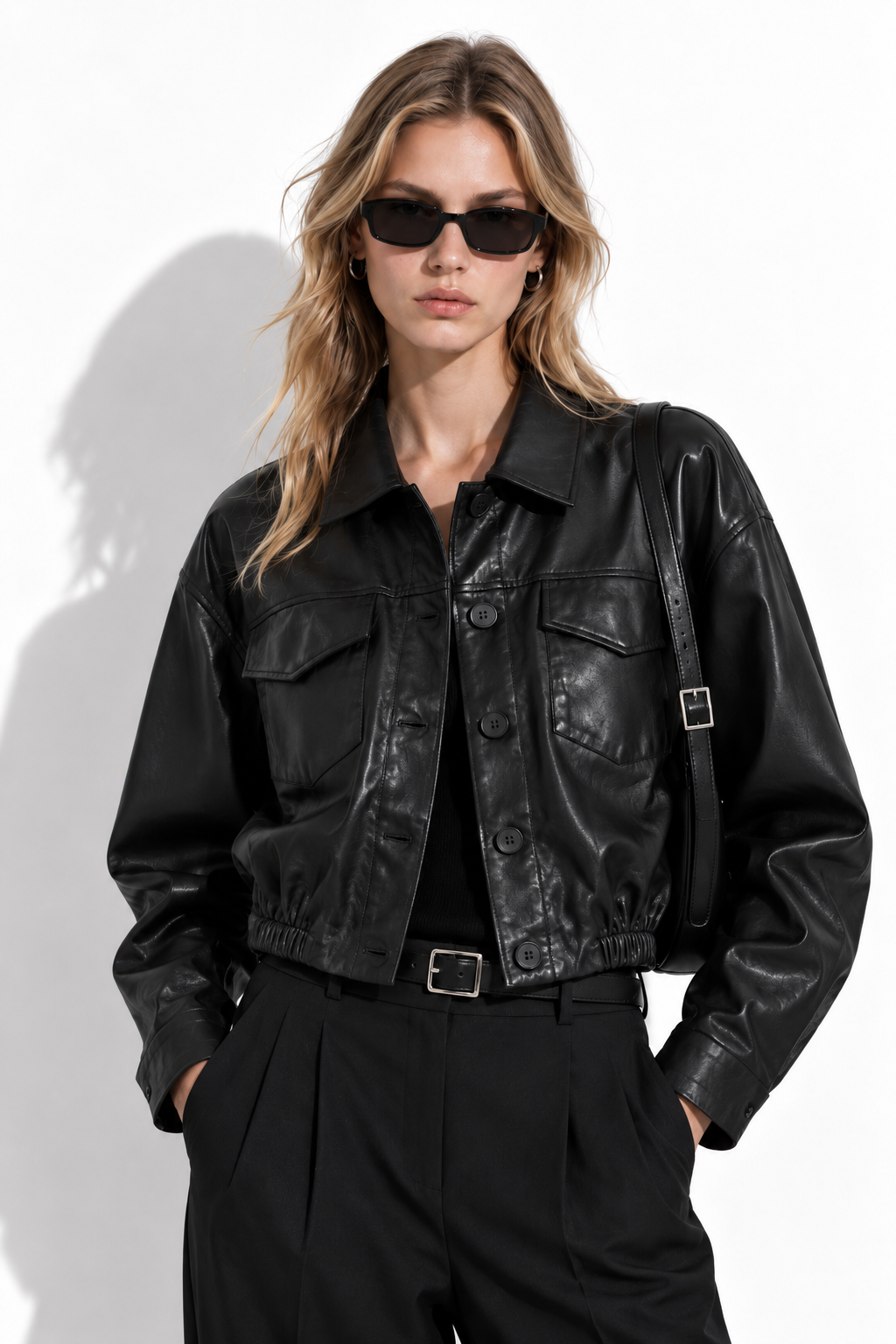 Faux Leather Jacket with Chest Pocket | Casual Style