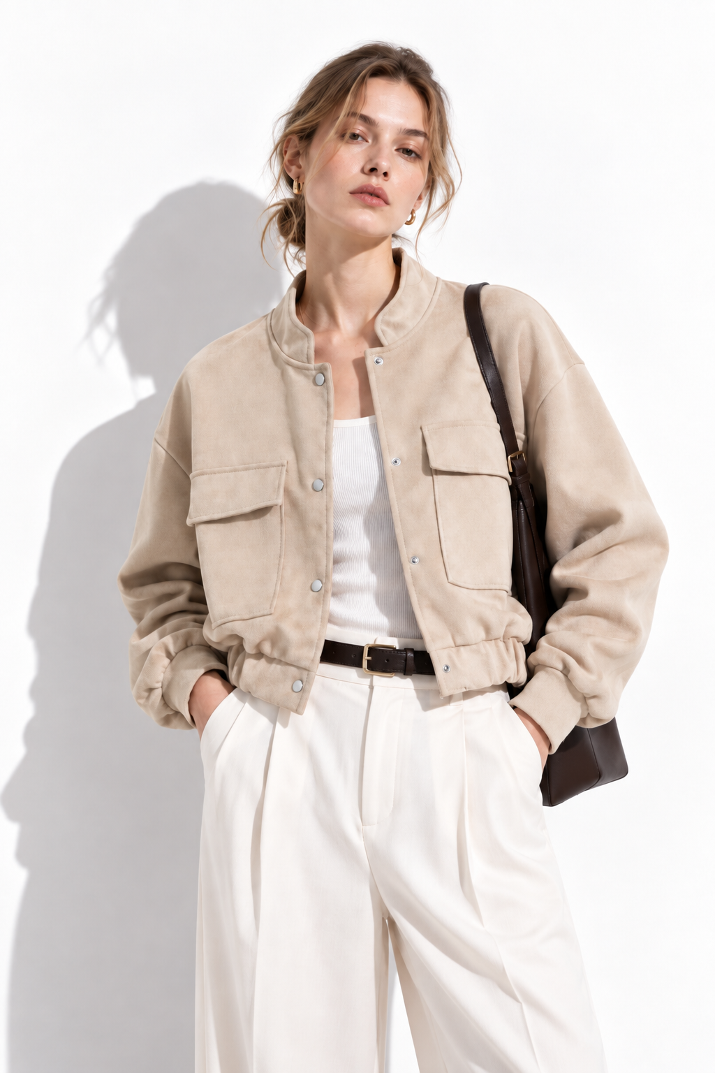 Giacca Corta con Collo Alto e Grandi Tasche | Stile Casual