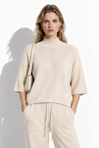 Knitted Set with High Neck and Drawstring | Casual Style