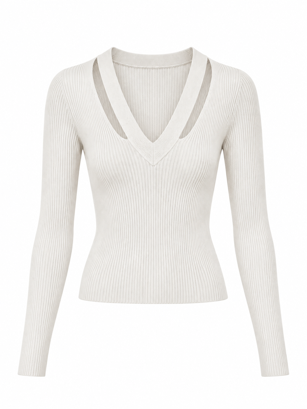 Maglia a Costine con Scollo a V e Maniche Lunghe | Stile Casual