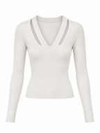 Maglia a Costine con Scollo a V e Maniche Lunghe | Stile Casual