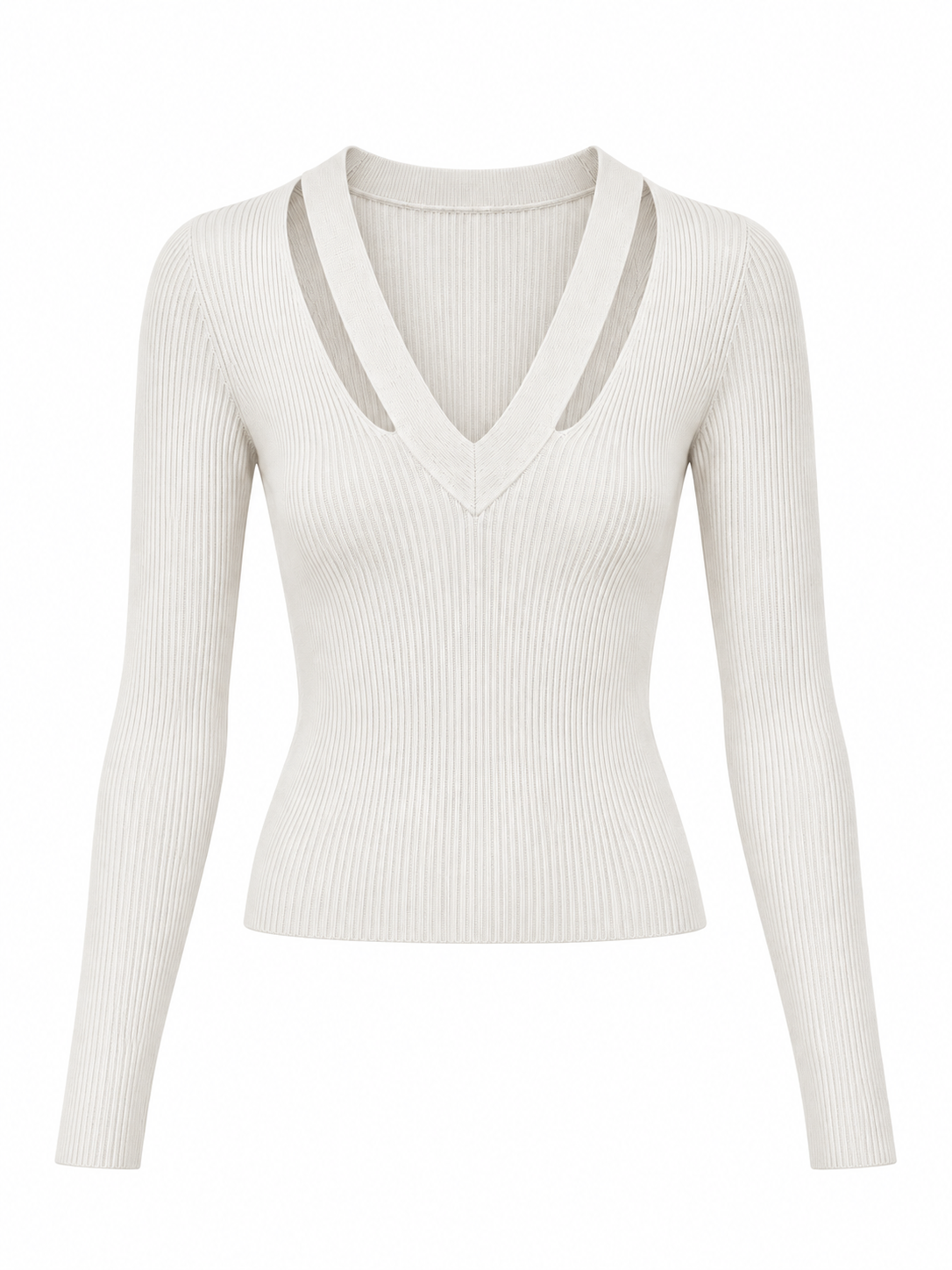 Maglia a Costine con Scollo a V e Maniche Lunghe | Stile Casual