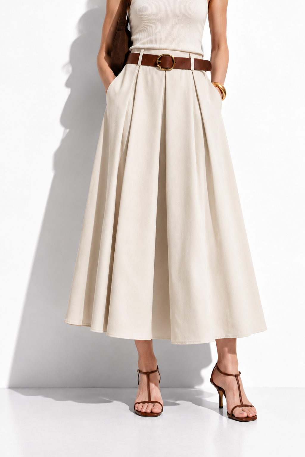Gonna a Vita Alta Svasata con Elastico e Cintura | Stile Elegante