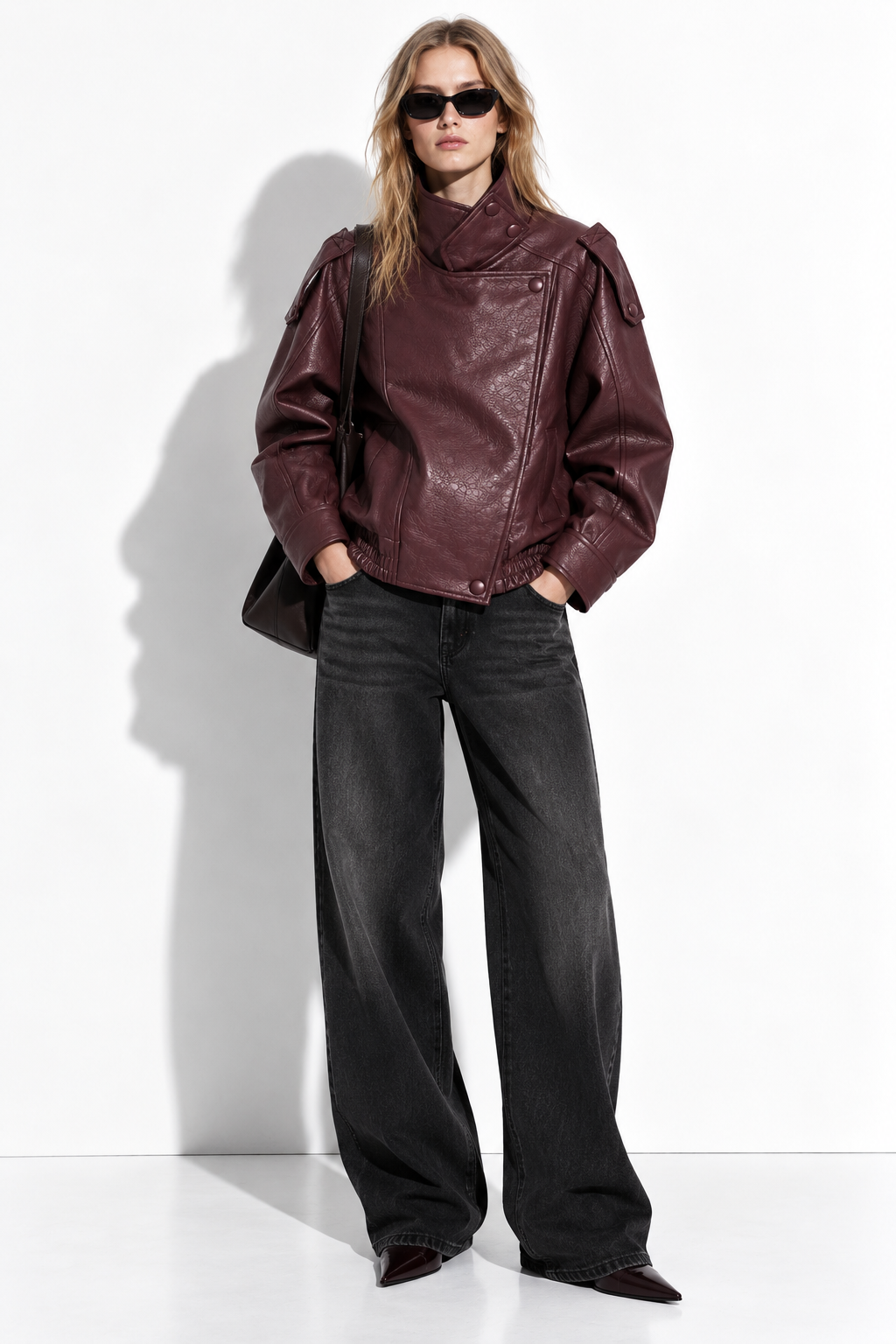 Giacca in Finta Pelle con Collo Alto | Stile Moto