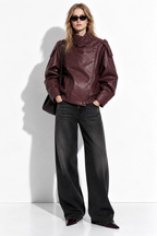 Giacca in Finta Pelle con Collo Alto | Stile Moto