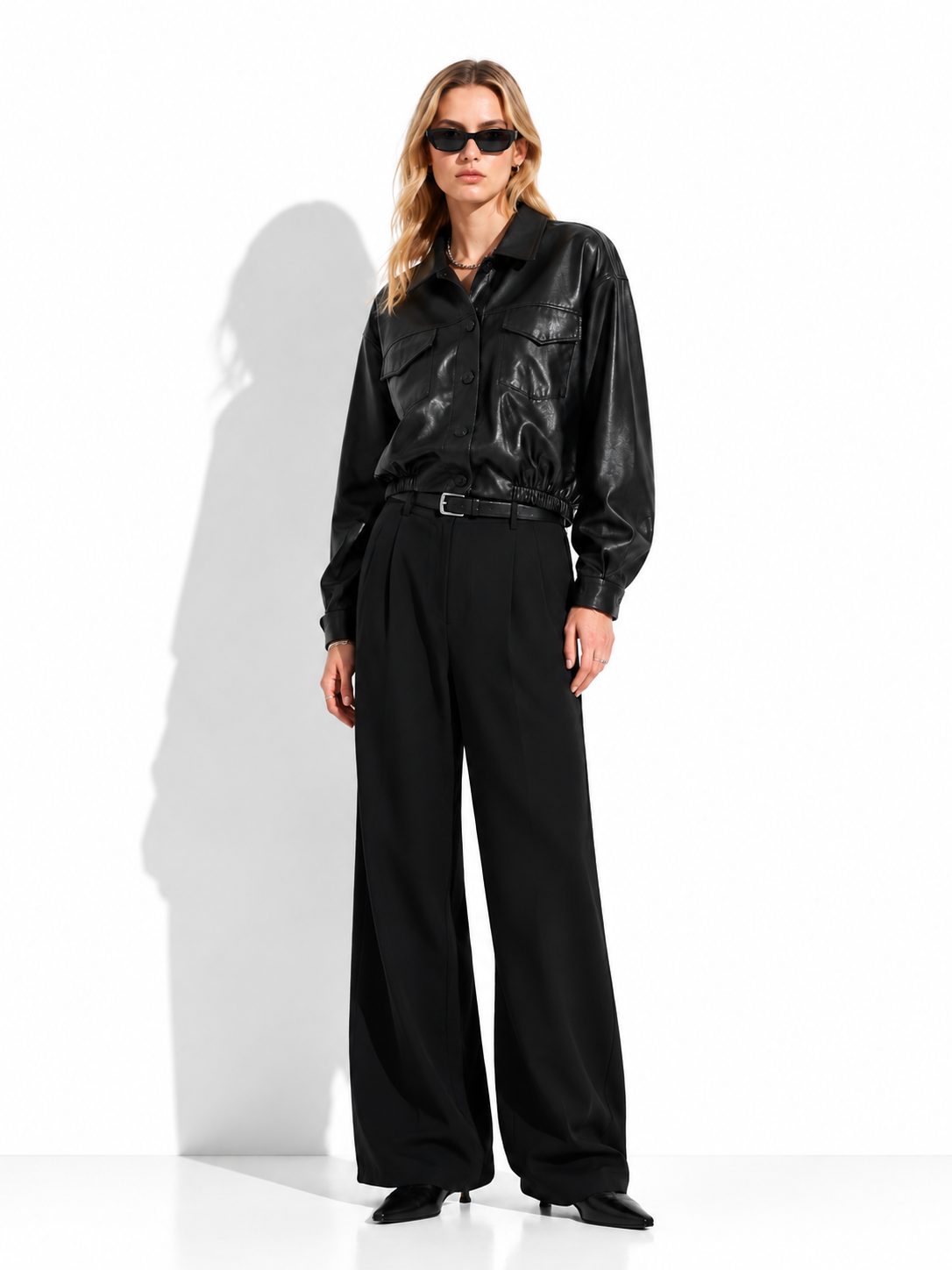 Faux Leather Jacket with Chest Pocket | Casual Style
