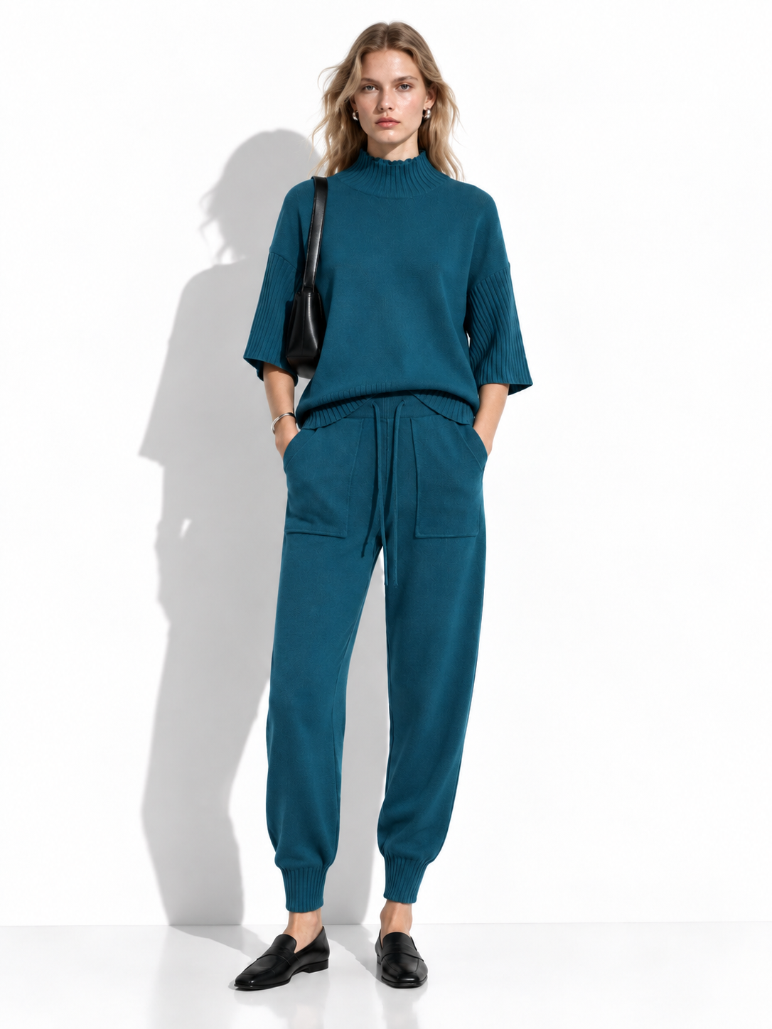 Knitted Set with High Neck and Drawstring | Casual Style