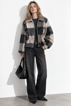 Giacca a Quadri con Zip e Vita Arricciata | Stile Casual