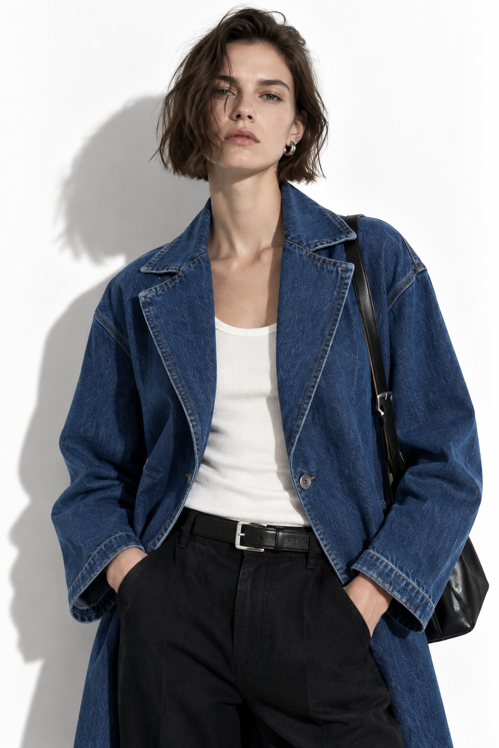 Cappotto Lungo in Denim Lavato con Collo a Risvolto | Stile Casual