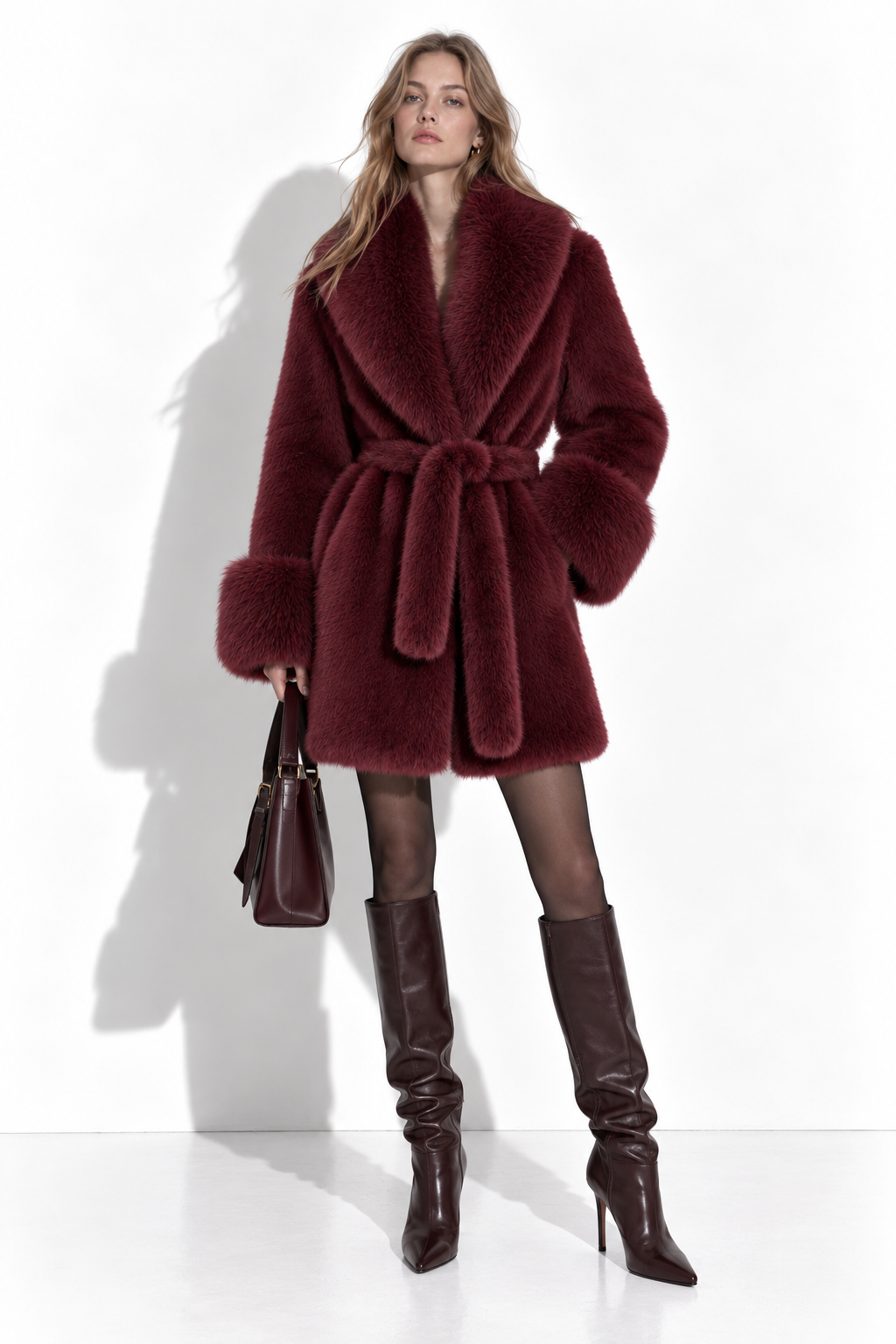 Cappotto Lungo in Pelliccia Finta con Cintura | Stile Invernale