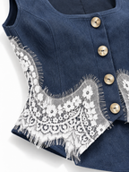 Completo in Denim con Gilet e Pizzo | Stile Femminile