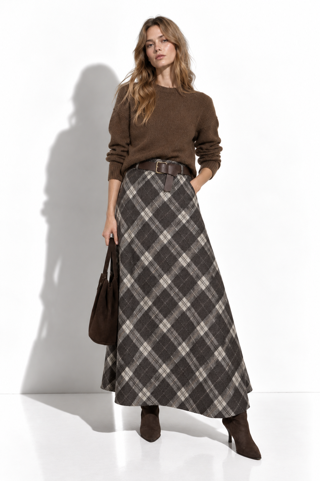 Gonna Midi a Quadri con Cintura | Stile Casual