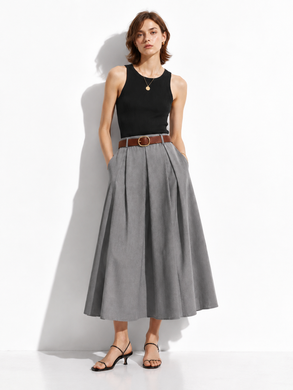 Gonna a Vita Alta Svasata con Elastico e Cintura | Stile Elegante
