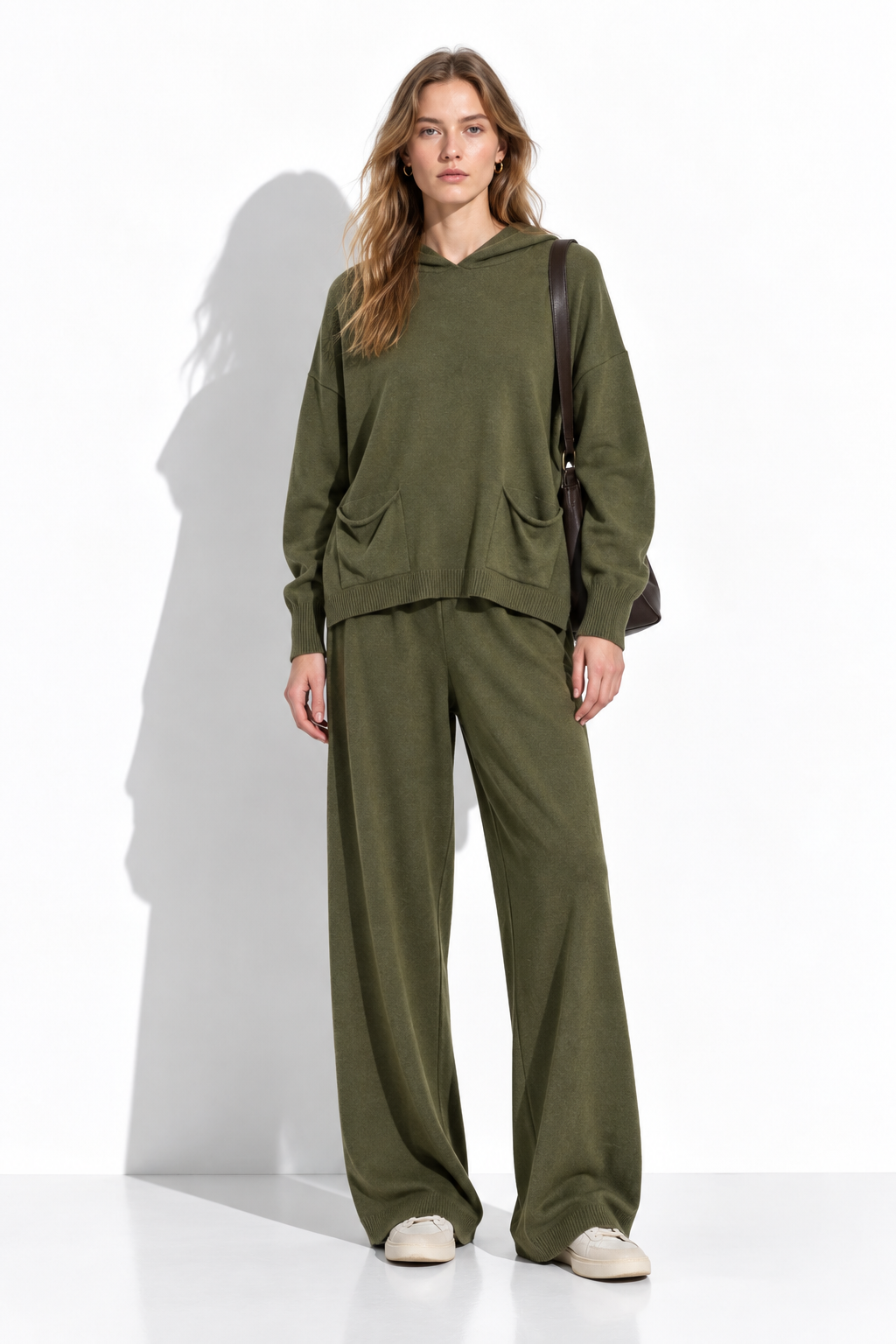 Knitted Set with Hood and Wide-Leg Pants | Casual Style