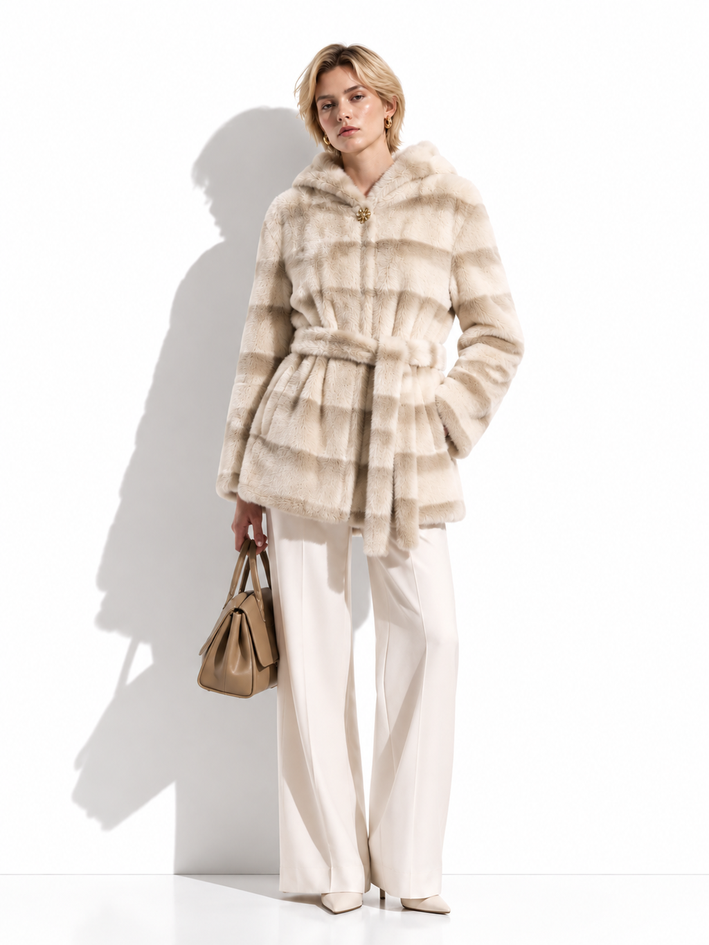 Hooded Faux Fur Coat with Belt | Winter Style
