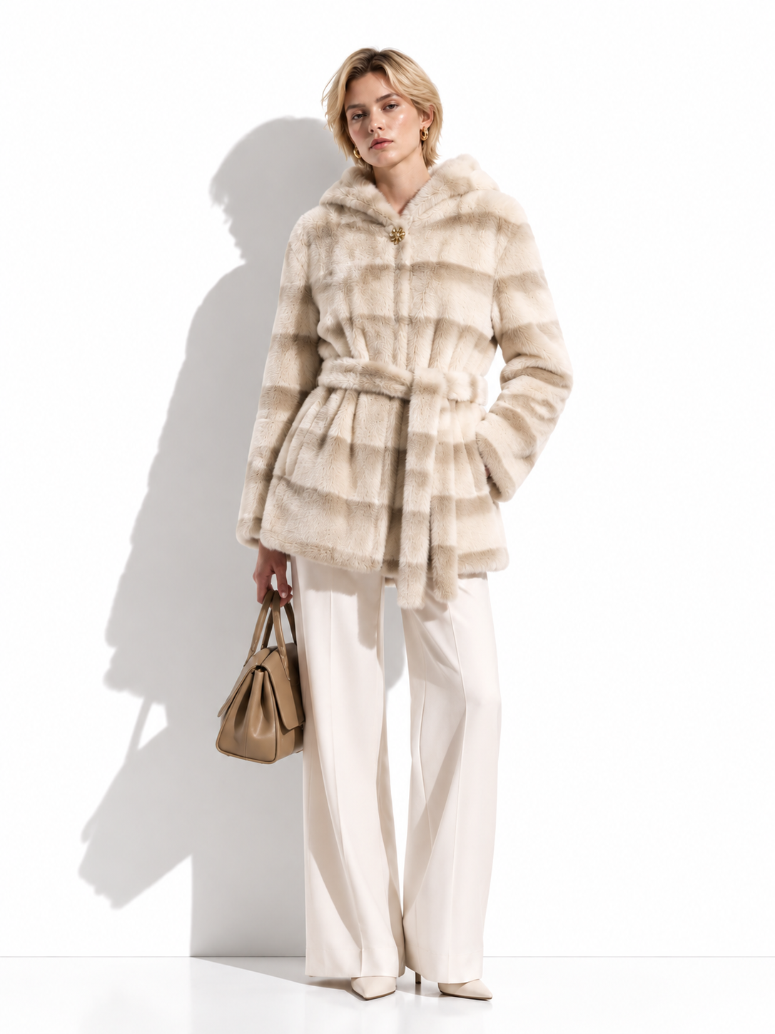 Hooded Faux Fur Coat with Belt | Winter Style