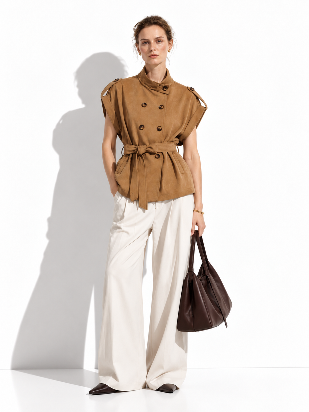 Sleeveless Windbreaker Vest with Belt | Elegant Style
