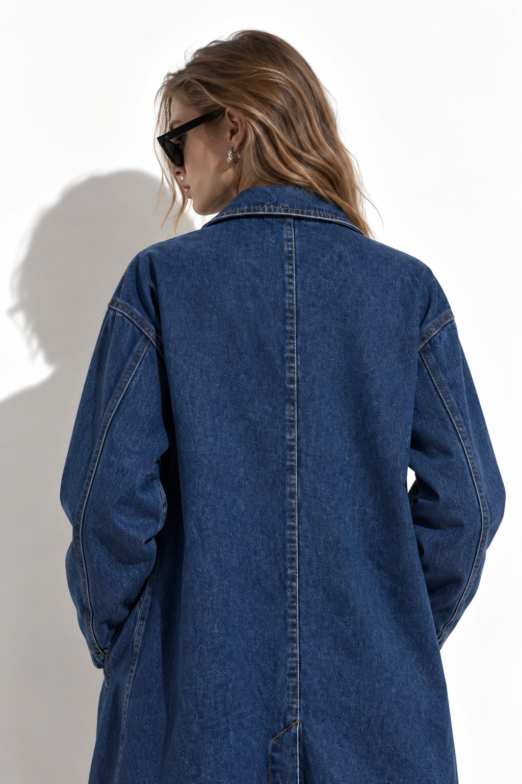 Cappotto Lungo in Denim Lavato con Collo a Risvolto | Stile Casual