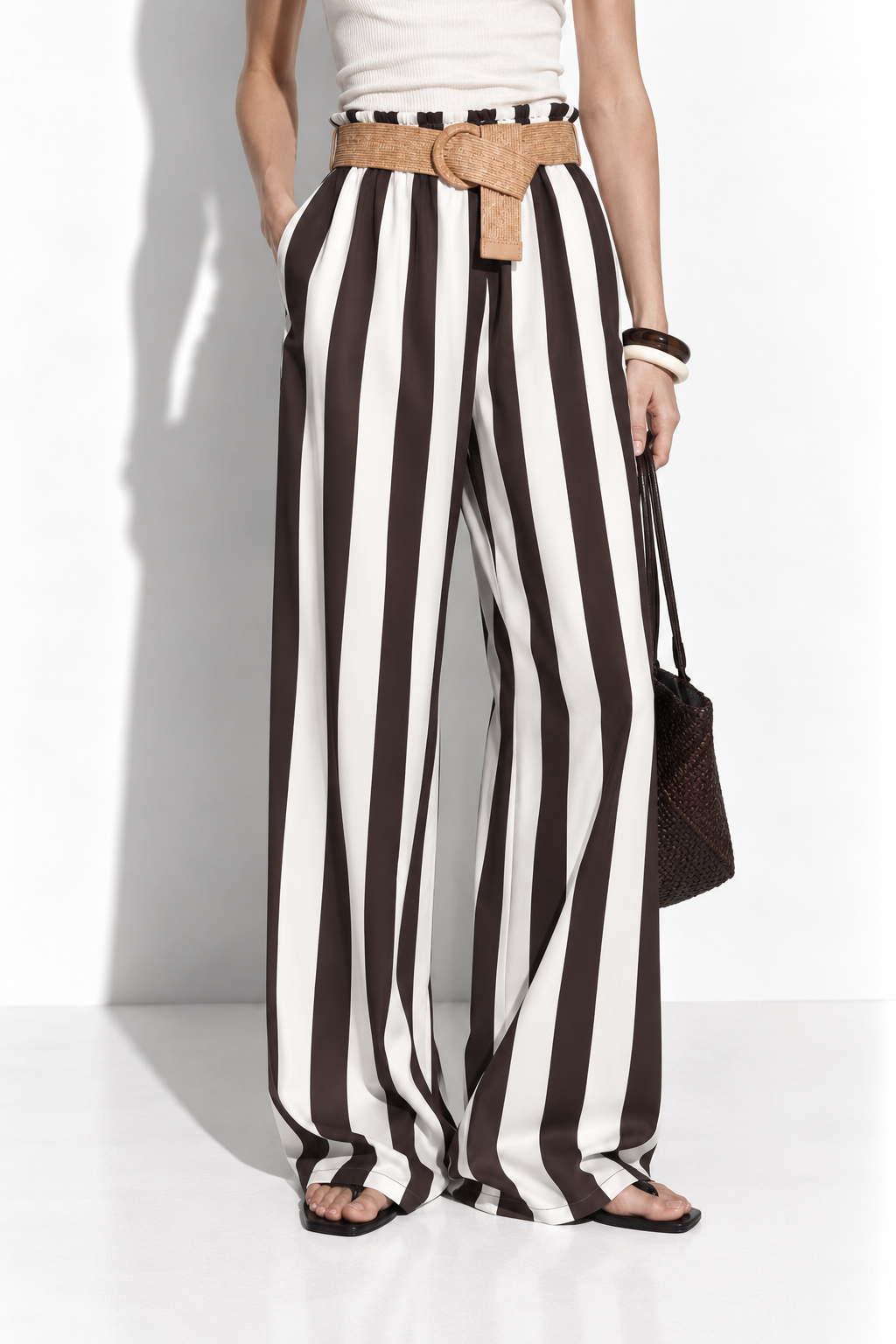 Pantaloni a Righe Verticali con Gamba Larga | Stile Casual