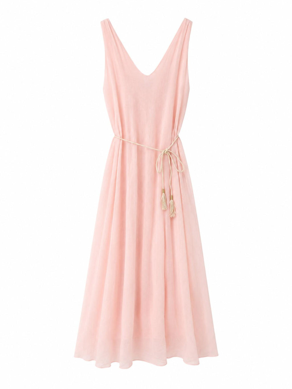 URBANREVERSE Women Lyocell Midi Maxi Dress Sleeveless V Neck A Line Dress with Rope Belt Lightweight Flowy Summer Holiday Dress Casual Elegant Beach Resort Wear Made in Italy