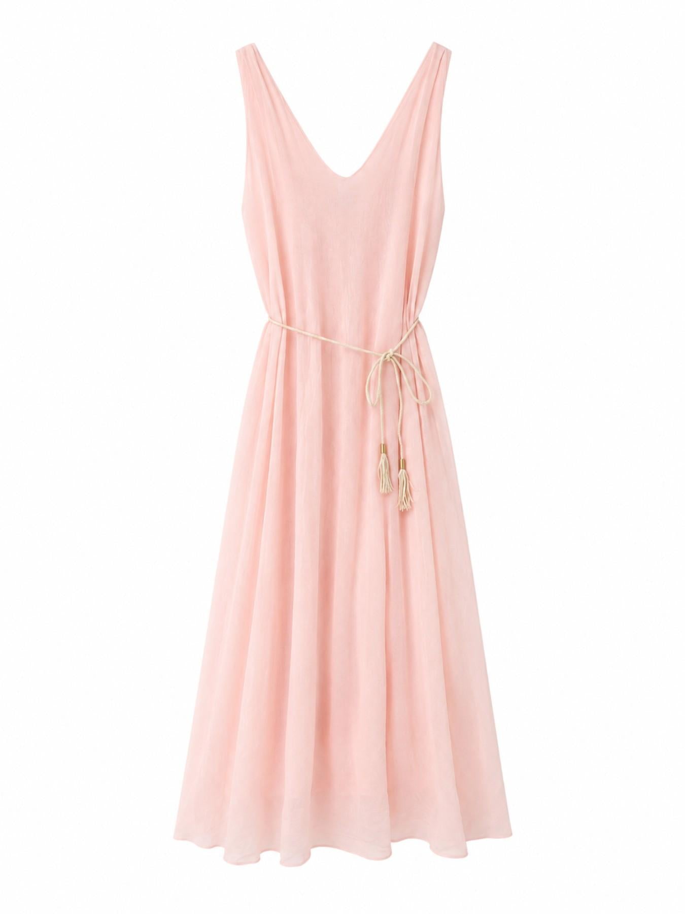 URBANREVERSE Women Lyocell Midi Maxi Dress Sleeveless V Neck A Line Dress with Rope Belt Lightweight Flowy Summer Holiday Dress Casual Elegant Beach Resort Wear Made in Italy