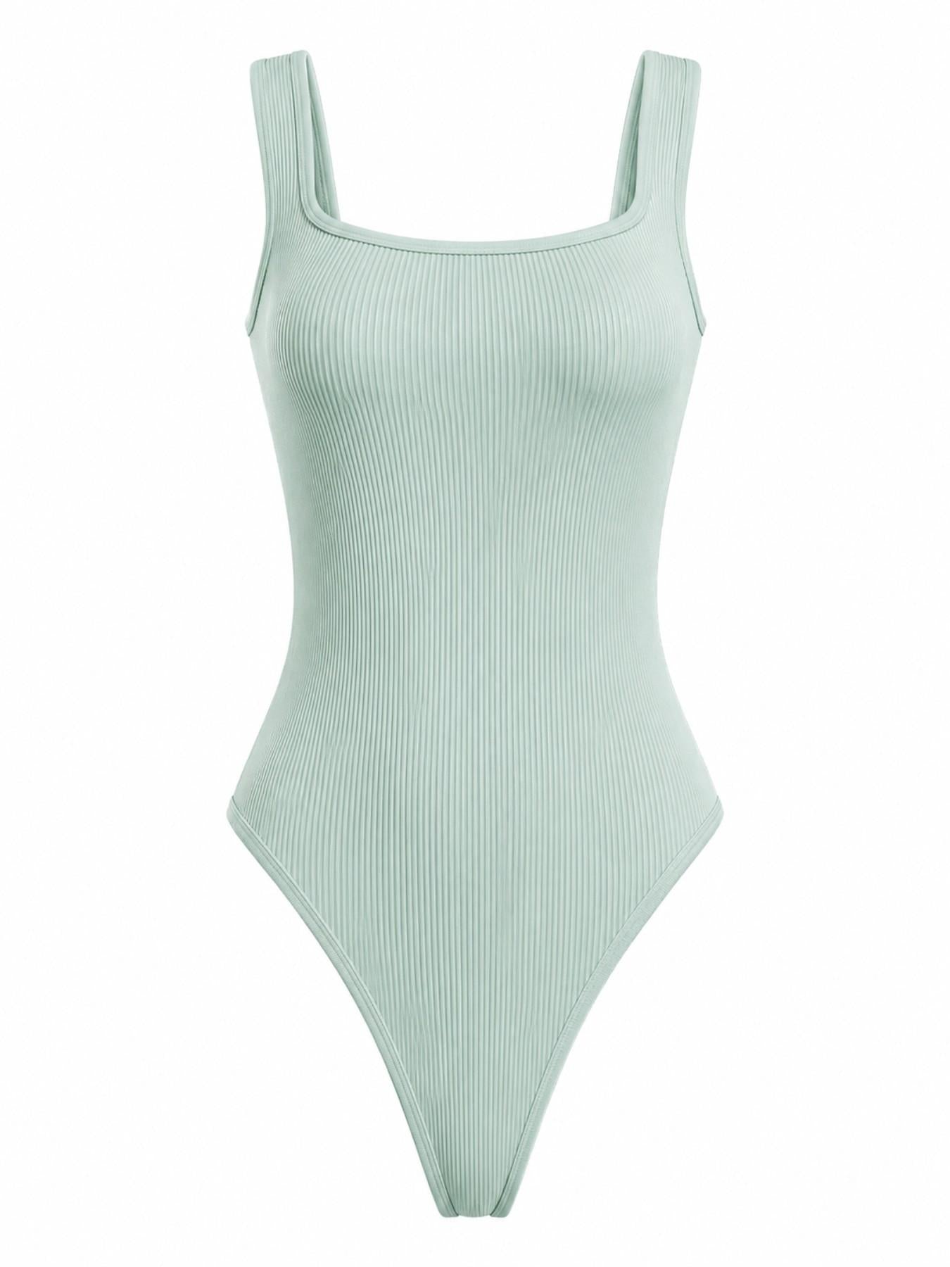 UC Women's Mint Ribbed One-Piece, Square Neck Sleeveless Slim Fit Stretch Underwear Top, Versatile Basic Style