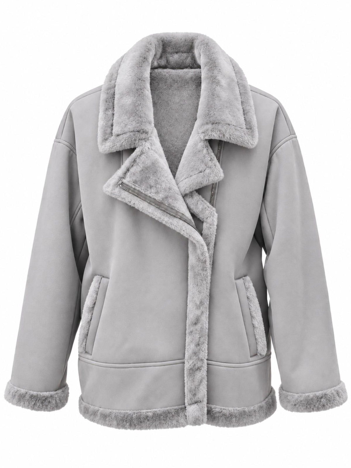 Giacca in Pelliccia Sintetica con Collo a Risvolto | Stile Moto