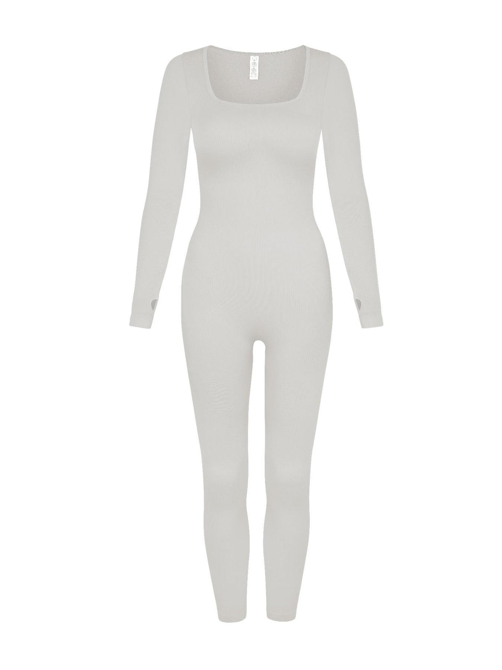UC Women's Black Ribbed Long Sleeve Jumpsuit Square Neck Stretch One Piece Slim Fit Casual Lounge Outfit
