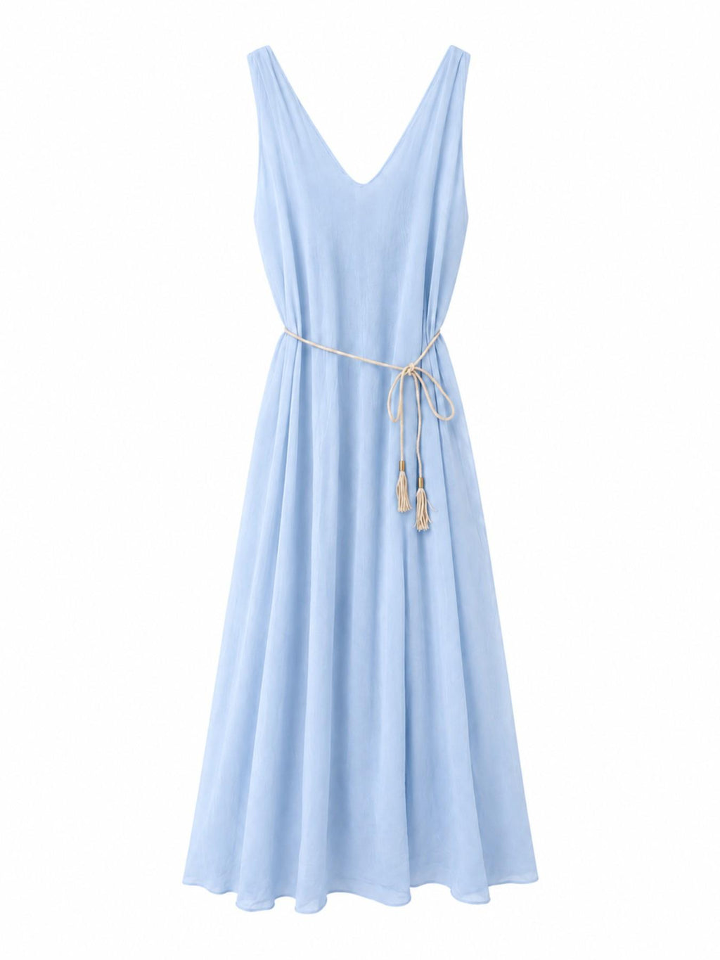 URBANREVERSE Women Lyocell Midi Maxi Dress Sleeveless V Neck A Line Dress with Rope Belt Lightweight Flowy Summer Holiday Dress Casual Elegant Beach Resort Wear Made in Italy
