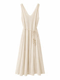 URBANREVERSE Women Lyocell Midi Maxi Dress Sleeveless V Neck A Line Dress with Rope Belt Lightweight Flowy Summer Holiday Dress Casual Elegant Beach Resort Wear Made in Italy