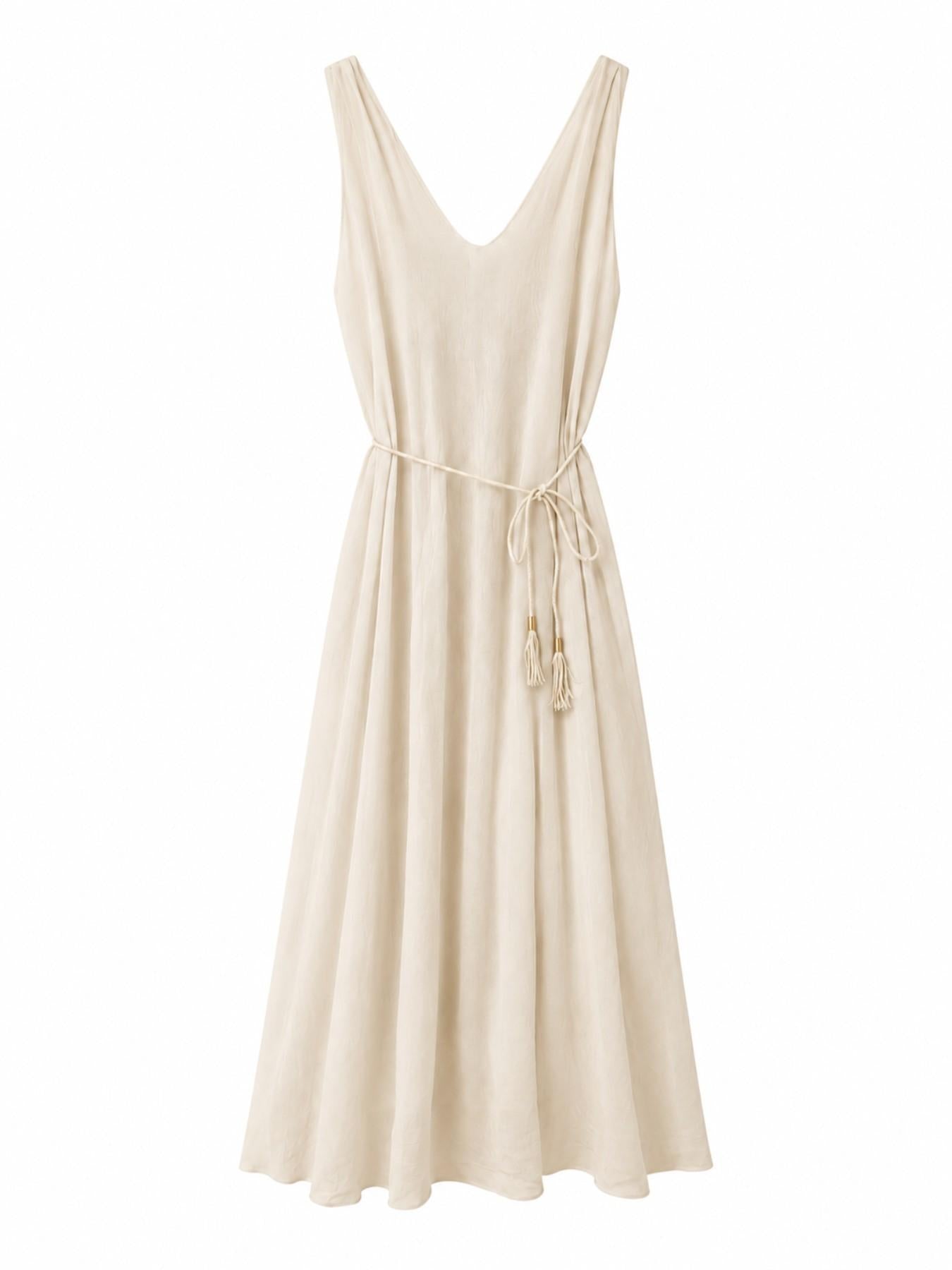 URBANREVERSE Women Lyocell Midi Maxi Dress Sleeveless V Neck A Line Dress with Rope Belt Lightweight Flowy Summer Holiday Dress Casual Elegant Beach Resort Wear Made in Italy