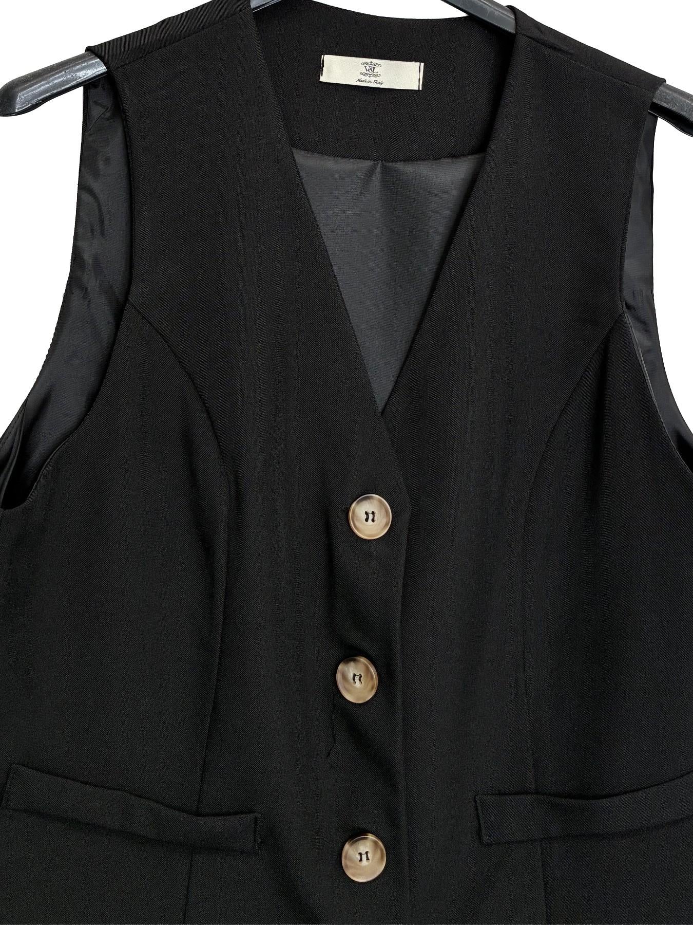 URBANREVERSE Coordinated Gilet Pants Vest Waistcoat Trousers Set Women Two Piece Set Sleeveless Blazer High Waist Wide Leg Pants Tailored Suit Elegant Office Outfit Chic Minimal Smart Casual Fashion Made in Italy