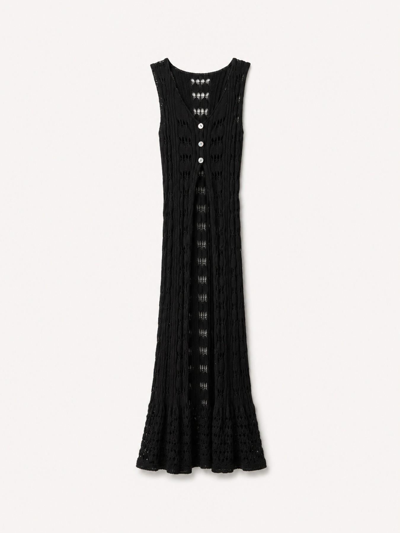 URBANREVERSE Women Crochet Knit Maxi Dress Sleeveless Long Beach Cover Up Boho Chic Summer Layering Piece Elegant Resort Wear Luxury Outfit Sheer Knit Button Front Coastal Style Handmade Look Made In Italy