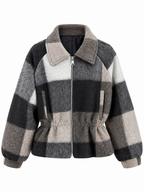 Giacca a Quadri con Zip e Vita Arricciata | Stile Casual