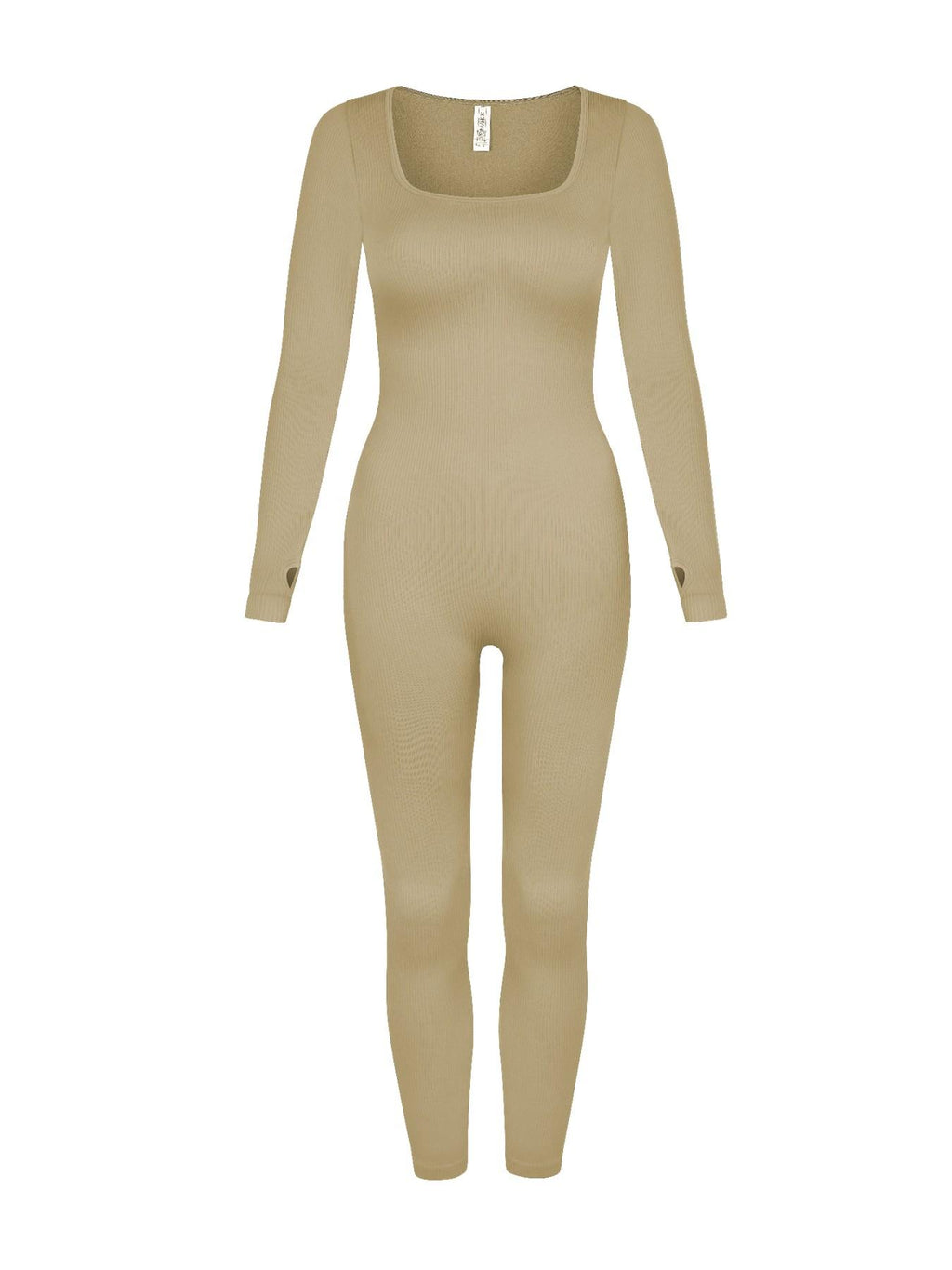 UC Women's Black Ribbed Long Sleeve Jumpsuit Square Neck Stretch One Piece Slim Fit Casual Lounge Outfit