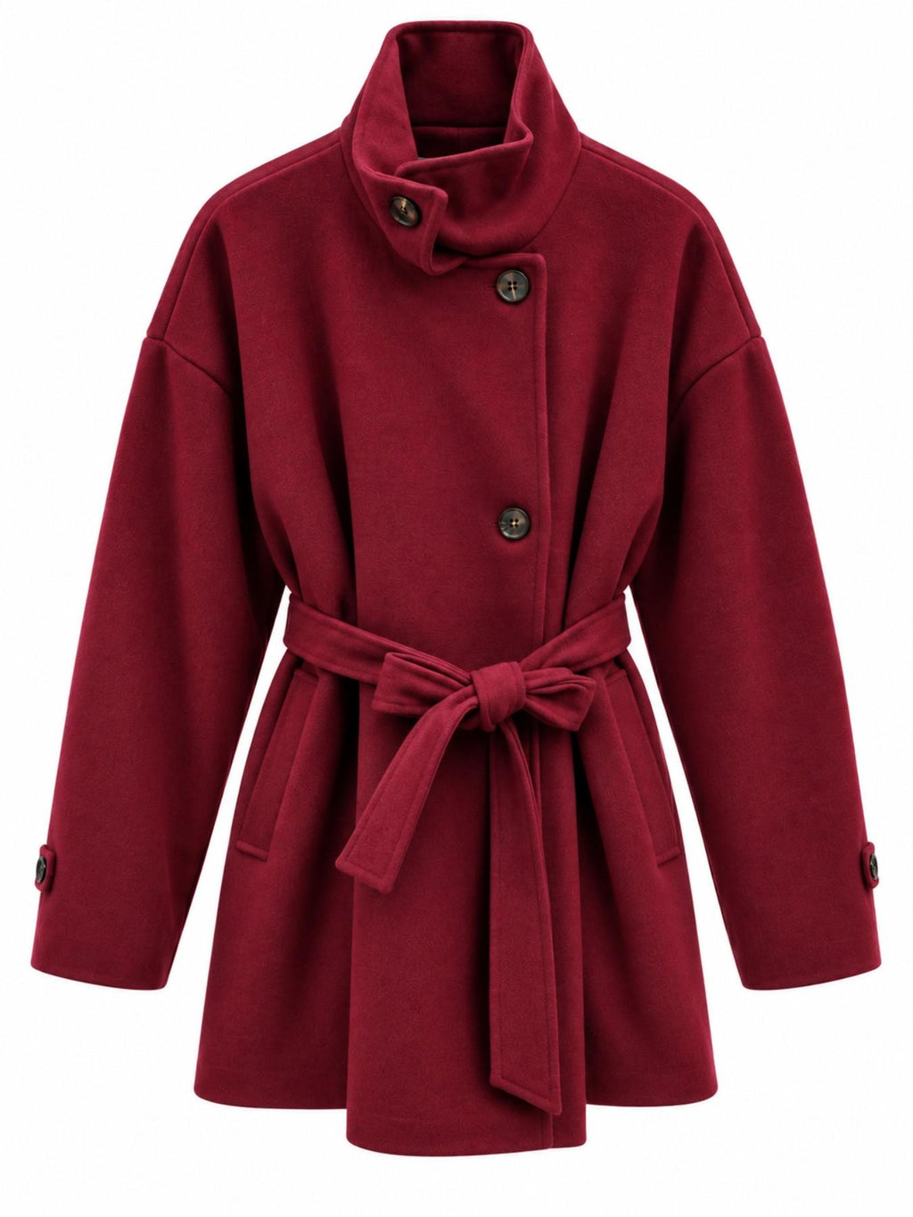 Cappotto Midi con Collo Alto e Cintura | Stile Elegante