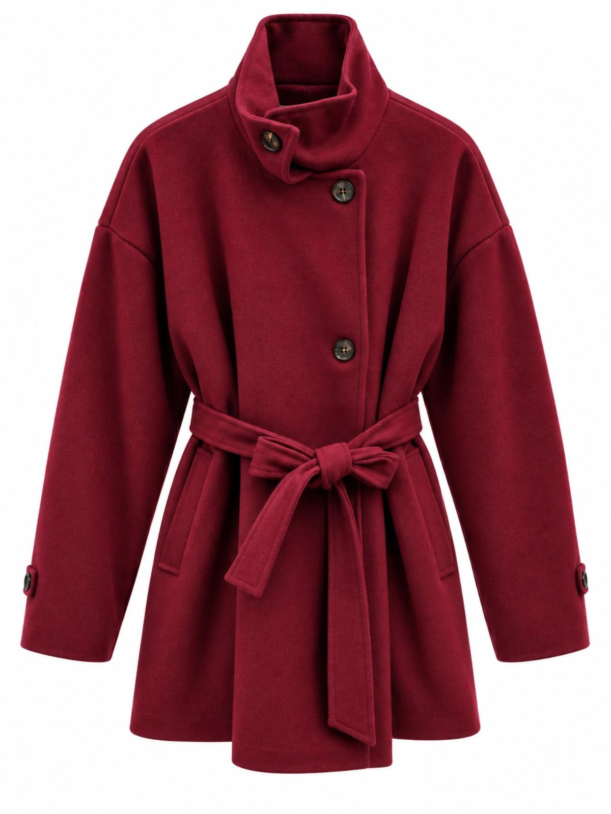 Cappotto Midi con Collo Alto e Cintura | Stile Elegante