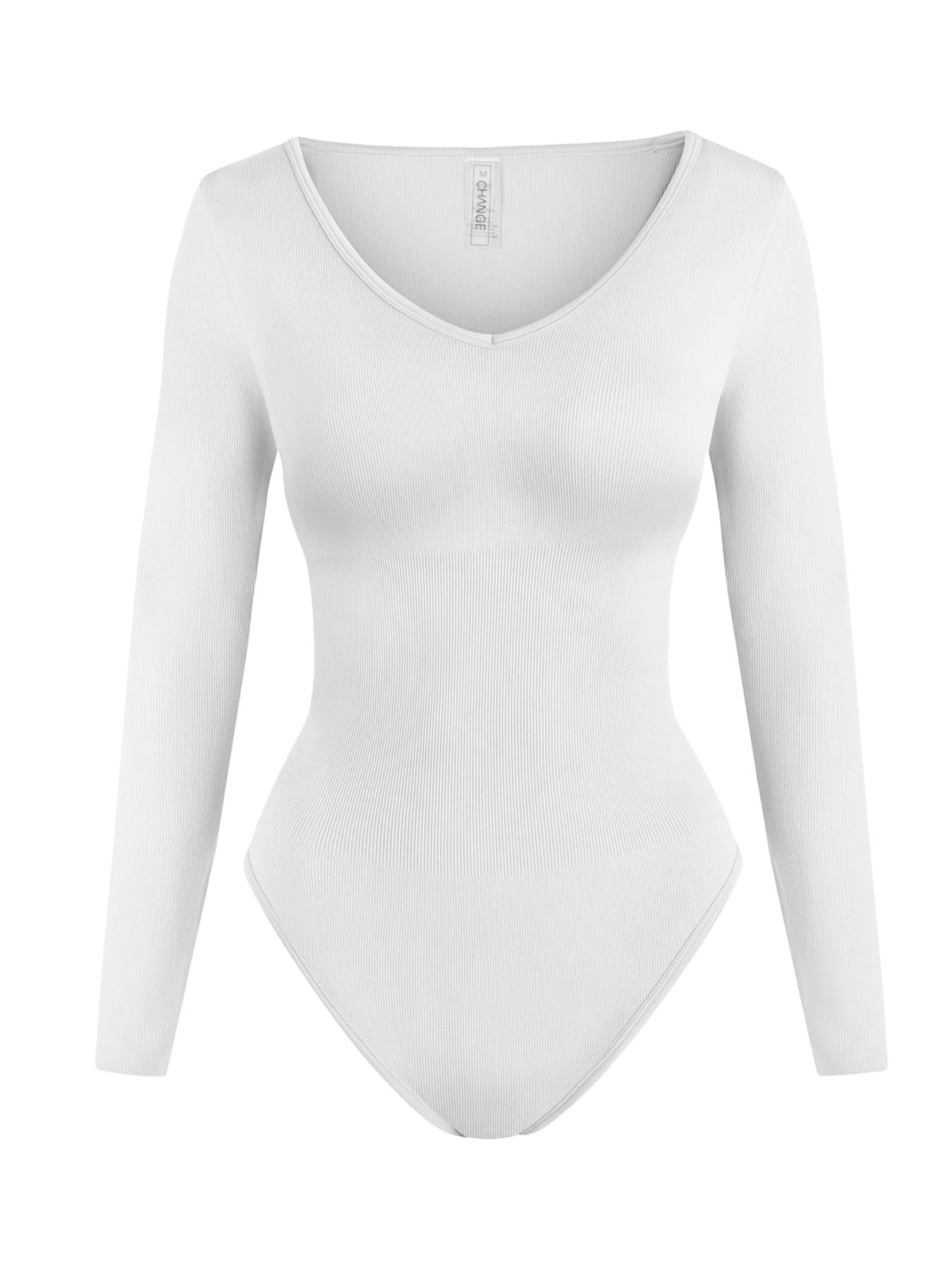 UC Women's Ribbed Long Sleeve Romper, Round Neck Slim Fit Stretch Top, Versatile Basic Comfortable Slimming Innerwear
