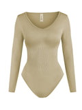 UC Women's Ribbed Long Sleeve Romper, Round Neck Slim Fit Stretch Top, Versatile Basic Comfortable Slimming Innerwear