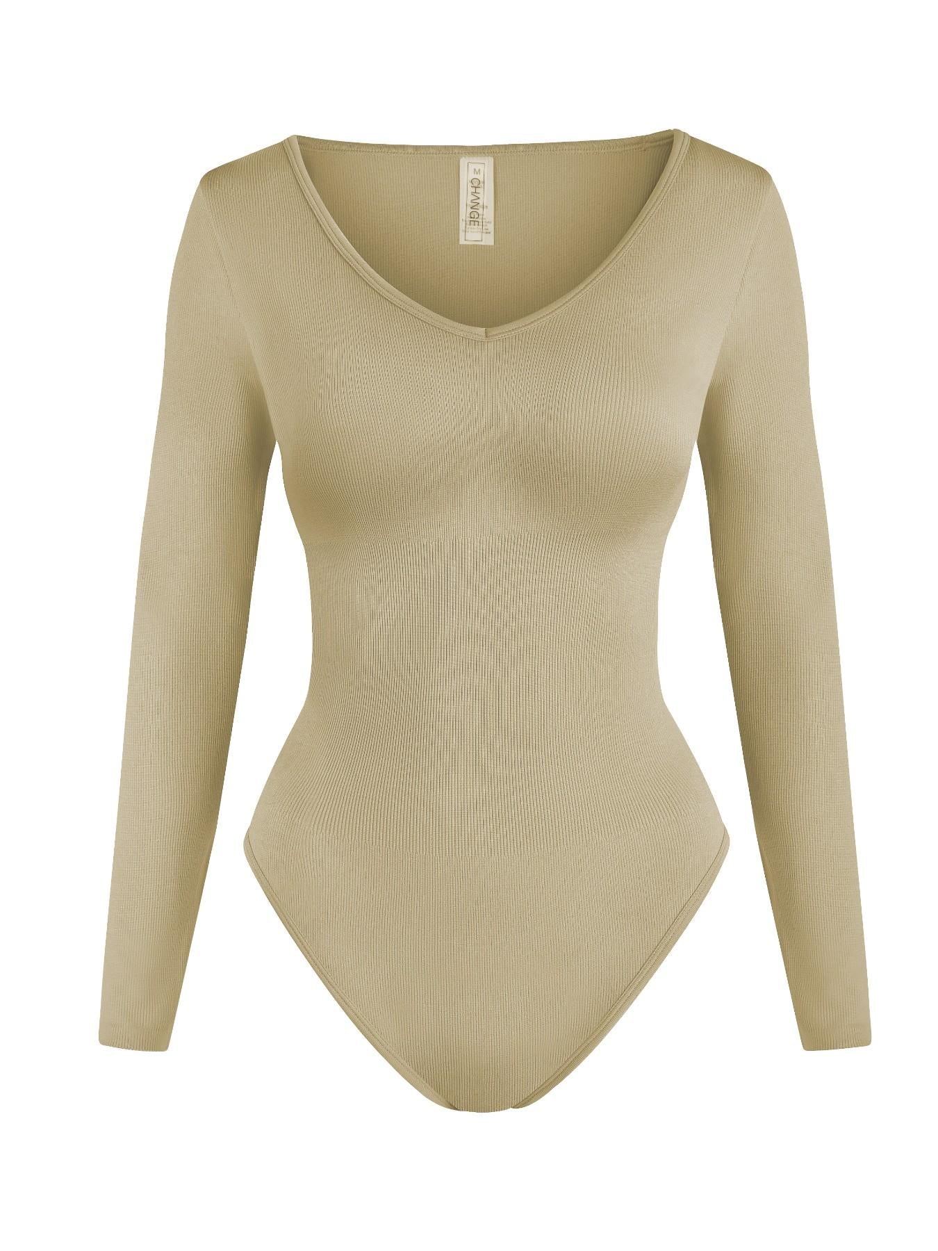 UC Women's Ribbed Long Sleeve Romper, Round Neck Slim Fit Stretch Top, Versatile Basic Comfortable Slimming Innerwear