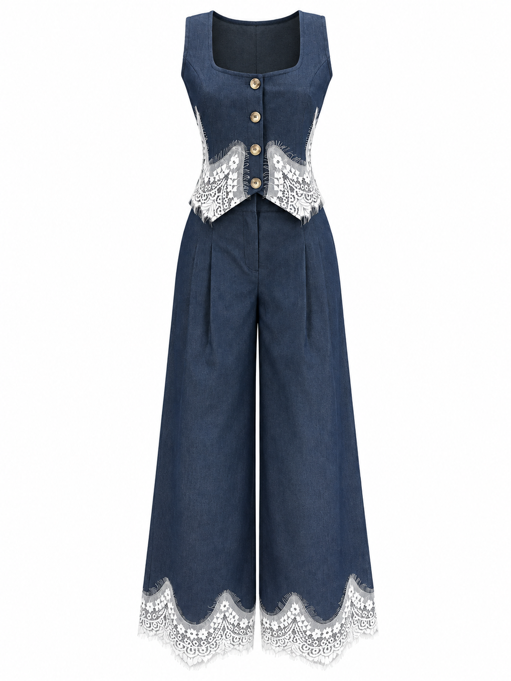 Completo in Denim con Gilet e Pizzo | Stile Femminile
