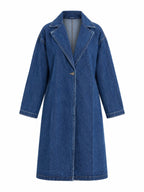 Cappotto Lungo in Denim Lavato con Collo a Risvolto | Stile Casual