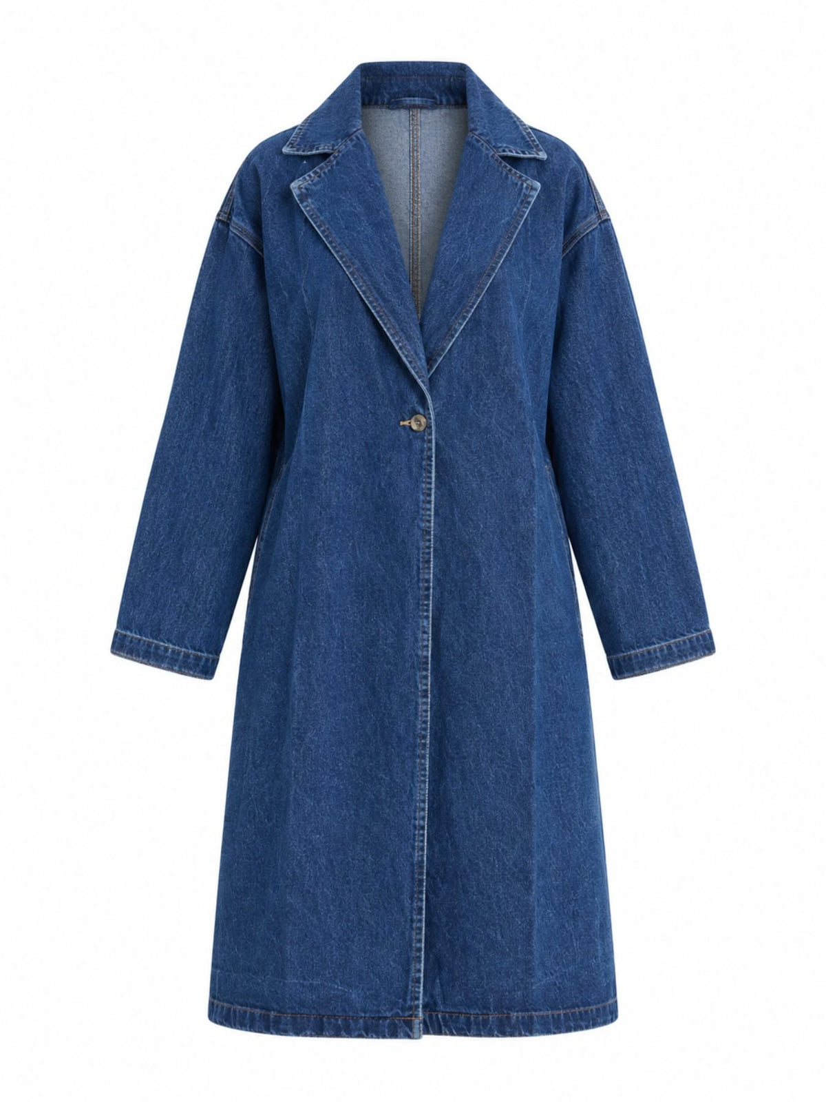 Cappotto Lungo in Denim Lavato con Collo a Risvolto | Stile Casual
