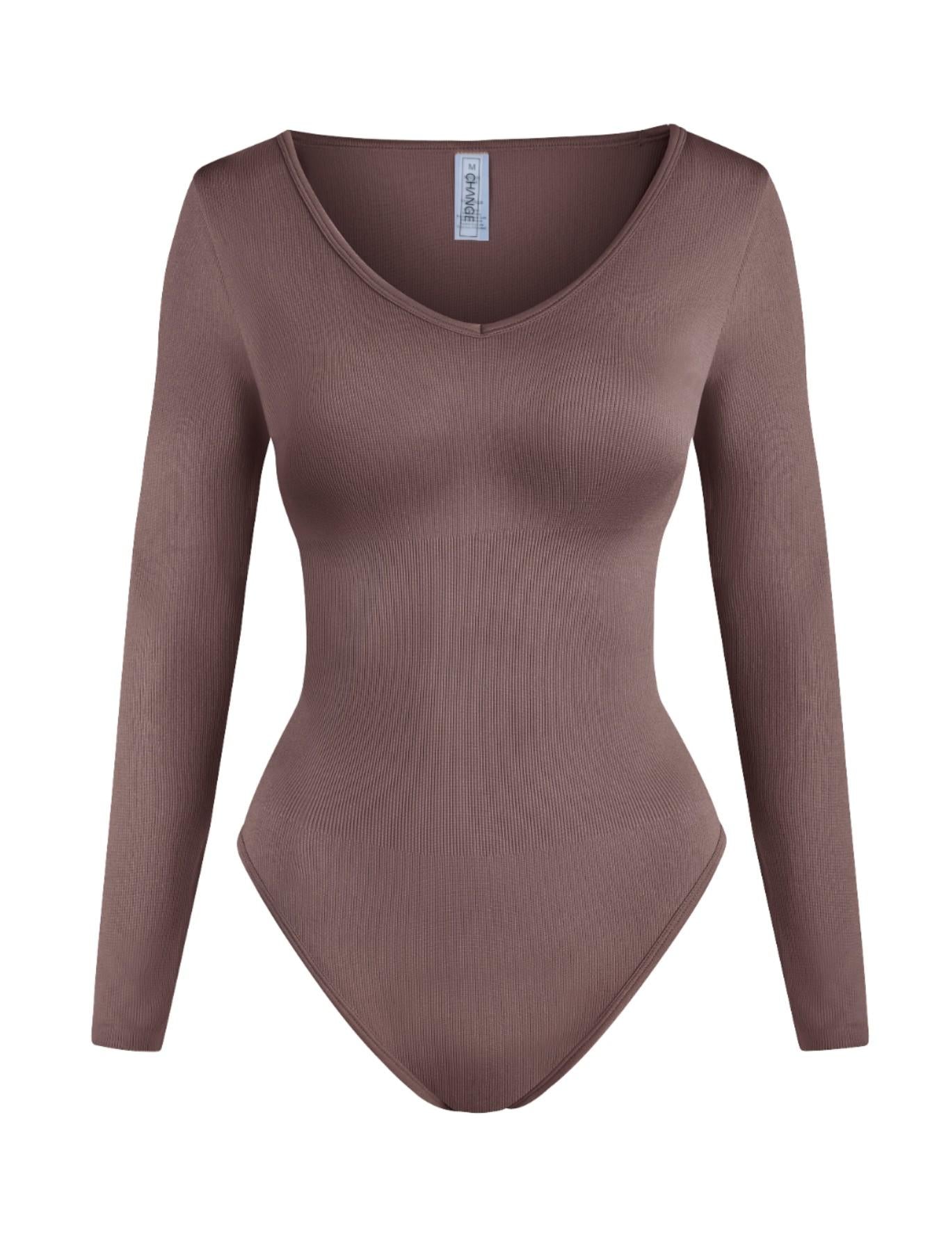 UC Women's Ribbed Long Sleeve Romper, Round Neck Slim Fit Stretch Top, Versatile Basic Comfortable Slimming Innerwear